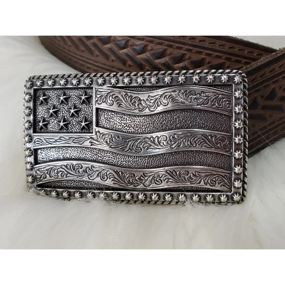 NEVER WORN Sz 36 Cody‎ James Men's American Flag Patriotic Belt Buckle Leather